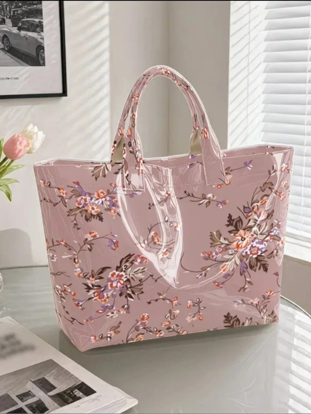 Wimen Elegant PVC Bag Floral Daily Commute Tote Hand Bag